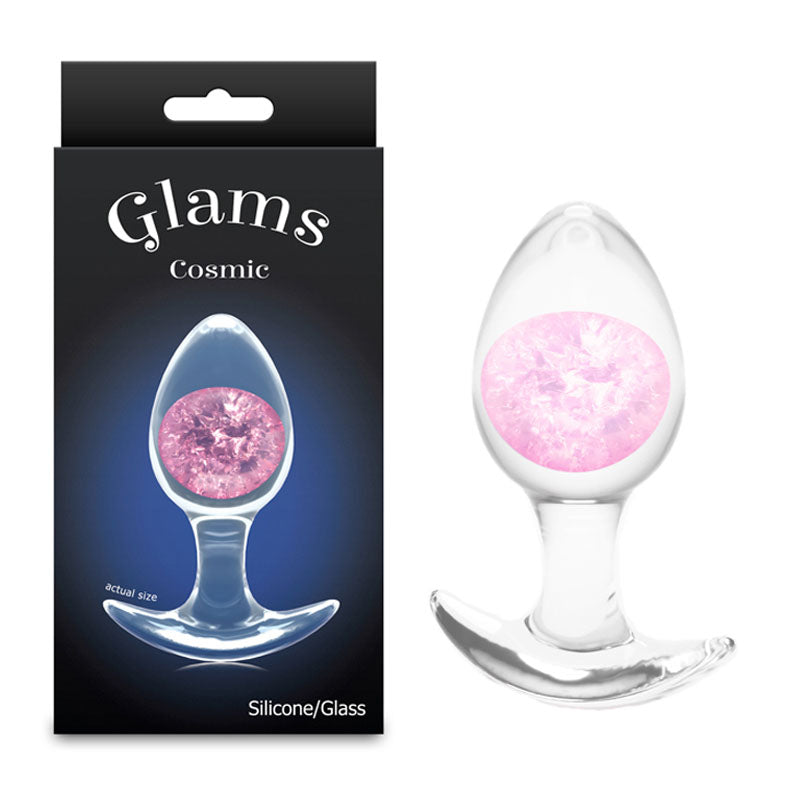 Glams Cosmic (Clear) – Medium Sparkly Liquid Silicone Small Butt Plug 9.5 cm Pink > Anal Range > Butt Plugs