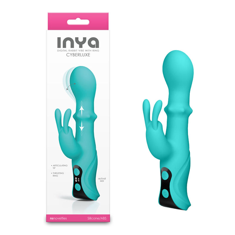 INYA Cyberluxe (Aqua) – USB Rechargeable Rabbit Vibrator with Sliding Ring Shaft 18 cm Aqua > Sex Toys For Ladies > G-Spot Vibrators