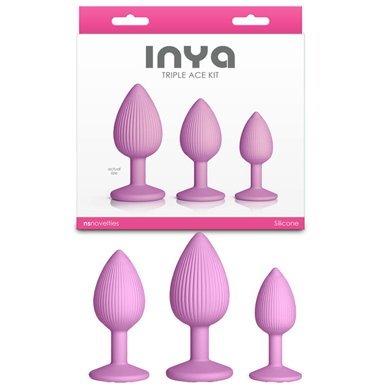 Inya Triple Ace Kit (Blush) – Set of 3 Firm Flexible Textured Butt Plugs with Suction Cup Base Pink > Anal Range > Butt Plug Kits