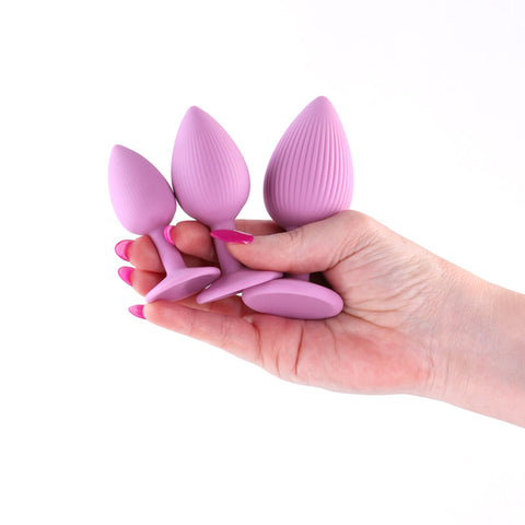 Inya Triple Ace Kit (Blush) – Set of 3 Firm Flexible Textured Butt Plugs with Suction Cup Base ANAL TOYS