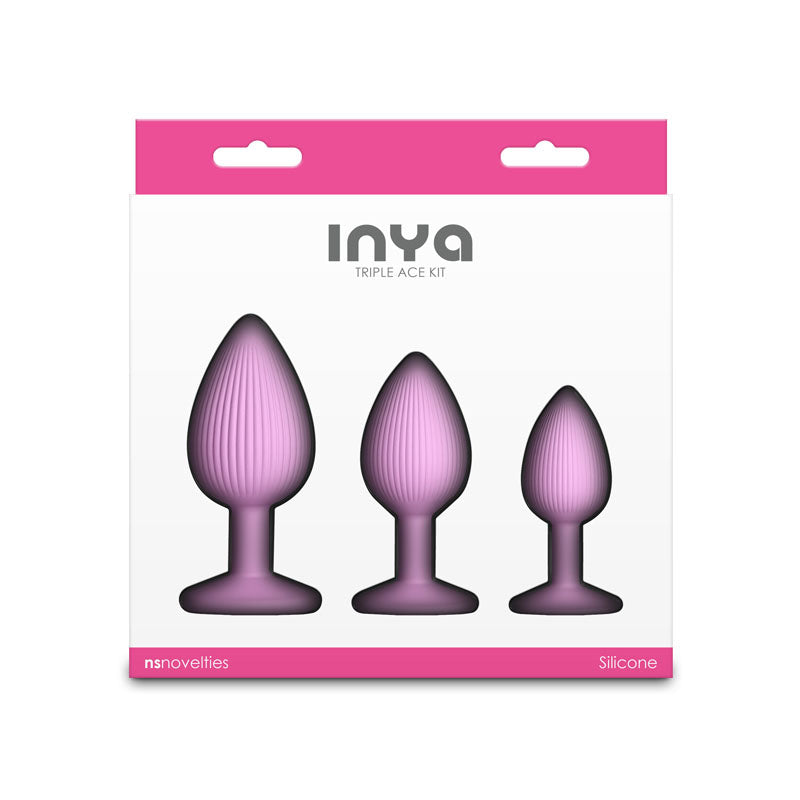 Inya Triple Ace Kit (Blush) – Set of 3 Firm Flexible Textured Butt Plugs with Suction Cup Base ANAL TOYS