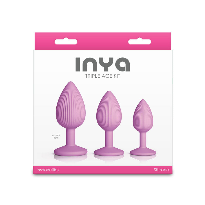 Inya Triple Ace Kit (Blush) – Set of 3 Firm Flexible Textured Butt Plugs with Suction Cup Base ANAL TOYS