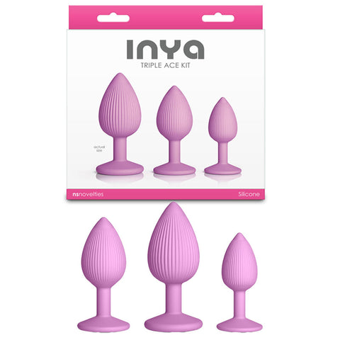 Inya Triple Ace Kit (Blush) – Set of 3 Firm Flexible Textured Butt Plugs with Suction Cup Base Pink ANAL TOYS