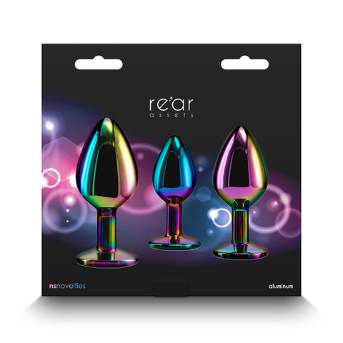 Rear Assets Trainer Kit (Multicolor) – Chrome-Plated 3 Pc Metal Plug Set With Circular Jewel > Anal Range > Butt Plug Kits
