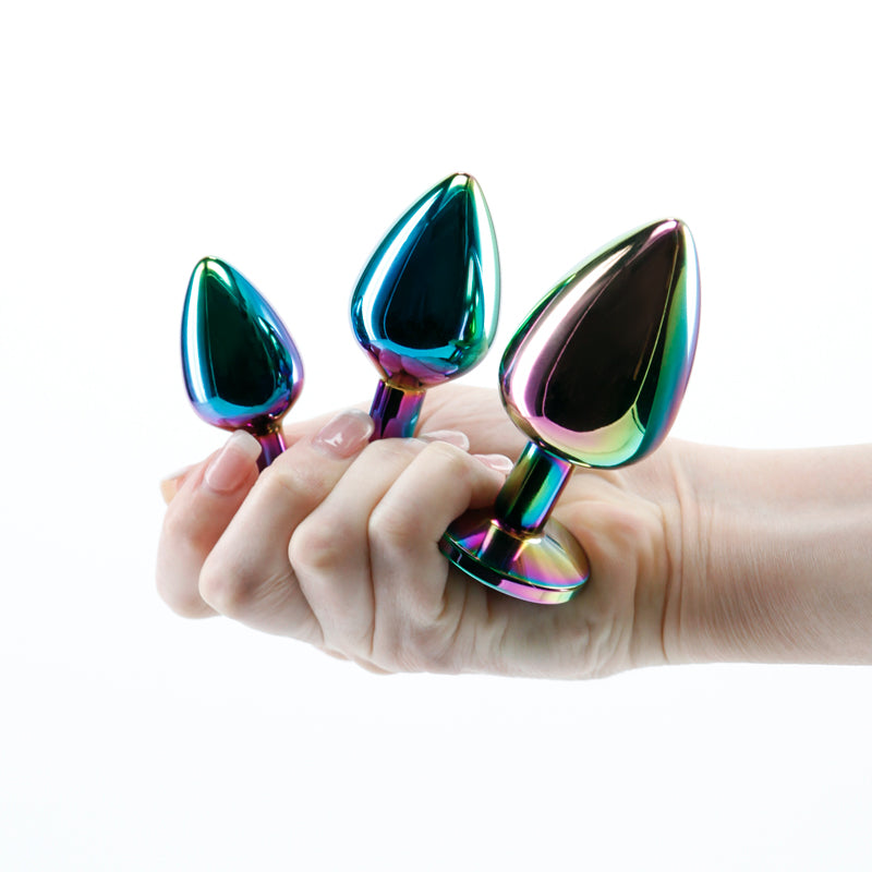 Rear Assets Trainer Kit (Multicolor) – Chrome-Plated Graduated Metal Butt Plug Set with Heart Jewel > Anal Range > Jewel Butt Plugs