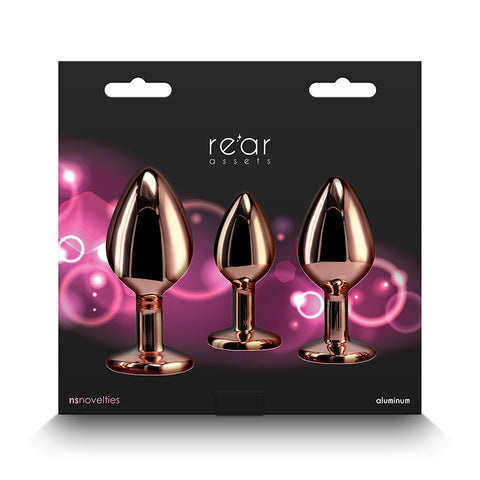 Rear Assets Trainer Kit - 3 Metallic Butt Plugs with Pink Hearts > Anal Range > Butt Plug Kits