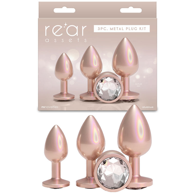 Rear Assets Trainer Kit – Set of 3 Chrome-Plated Butt Plugs in Graduated Sizes Rose Gold > Anal Range > Jewel Butt Plugs