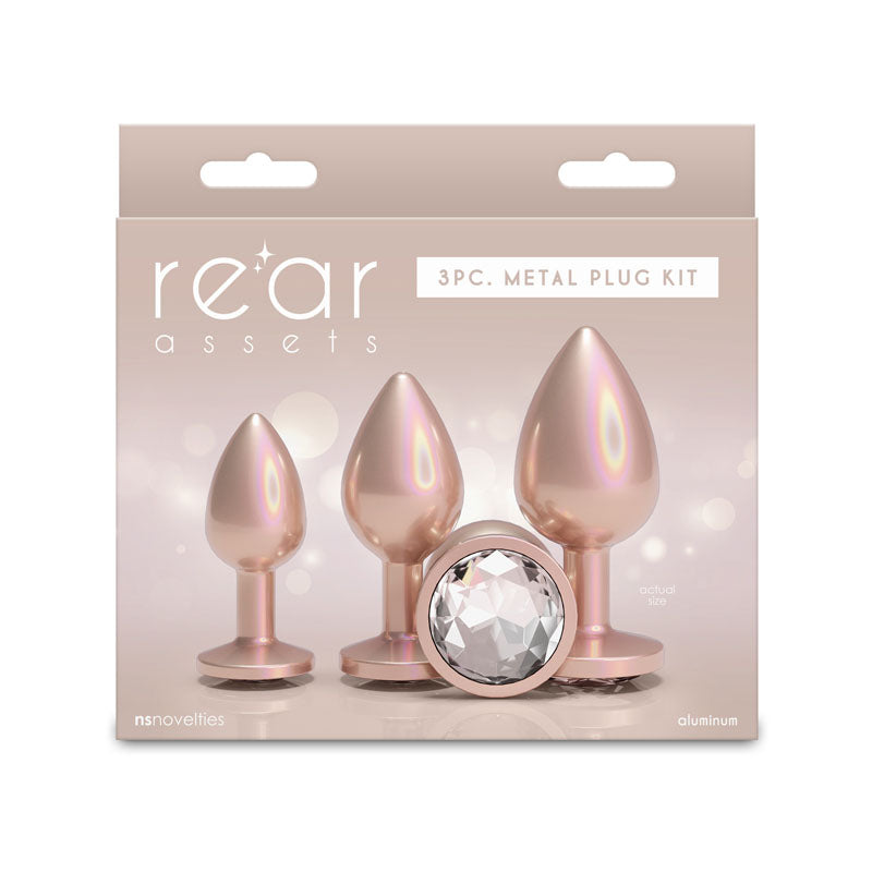 Rear Assets Trainer Kit - Set of 3 (Small 2.79", Medium 3.23", Large 3.74") with Rose Gold Gems > Anal Range > Jewel Butt Plugs