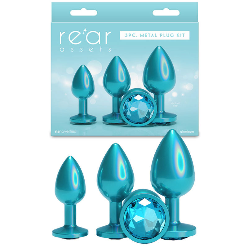 Rear Assets Trainer Kit (Iridescent Teal) – Metallic Butt Plug Set of 3 Sizes Teal > Anal Range > Butt Plug Kits