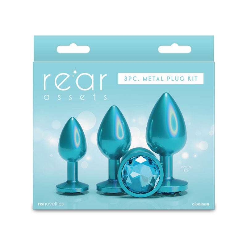 Rear Assets Trainer Kit – Set of 3 (Small 2.79", Medium 3.23", Large 3.74") Chrome-Plated Butt Plugs > Anal Range > Jewel Butt Plugs