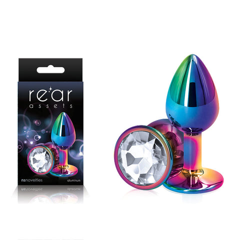Rear Assets Multi Small Metal Butt Plug 3.2cm with Clear Gem Base Multi > Anal Range > Jewel Butt Plugs