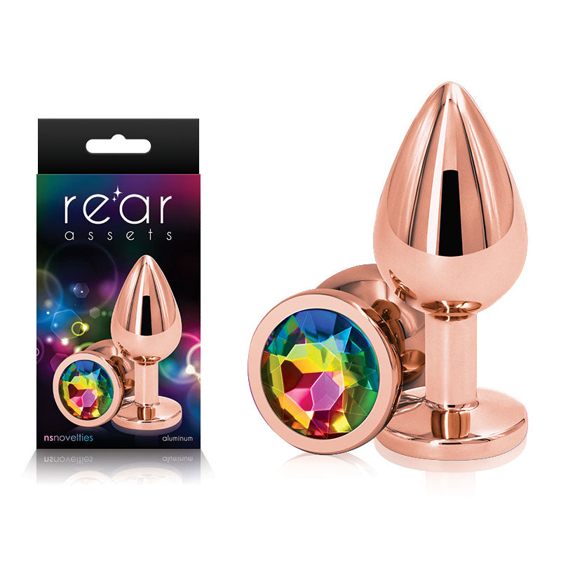 Rear Assets Rose Gold Medium Butt Plug with Rainbow Gem Base Pink Anal Toys & Stimulators