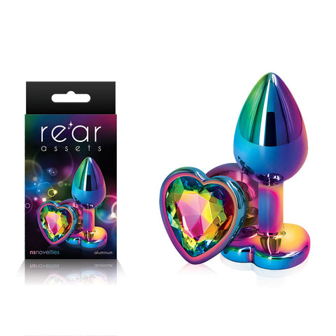 Rear Assets Multi Heart Small Metal Butt Plug with Rainbow Gem Multi Small > Anal Range > Jewel Butt Plugs
