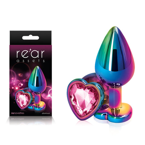 Rear Assets Multi Medium Metal Butt Plug with Pink Heart Gem Base Multi Medium > Anal Range > Jewel Butt Plugs