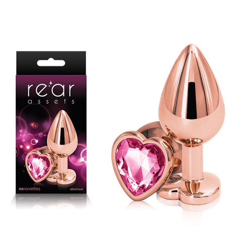 Rear Assets Rose Gold Heart Medium – Metal Butt Plug with Pink Gem Base Pink Medium > Anal Range > Jewel Butt Plugs