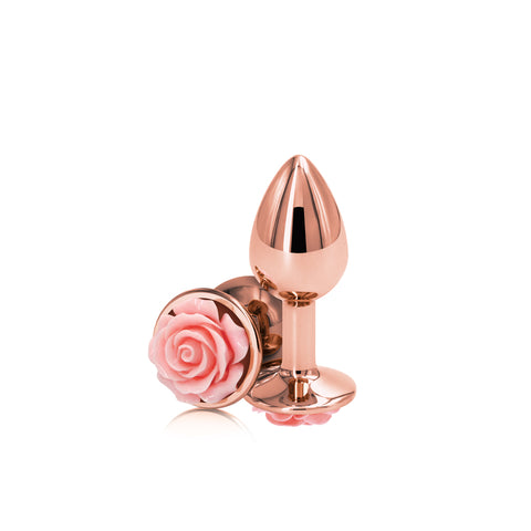Rear Assets Rose Small Metal Butt Plug with Pink Rose Base 7.6 cm Butt Plugs