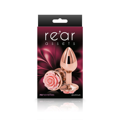 Rear Assets Rose Small Metal Butt Plug with Pink Rose Base 7.6 cm Butt Plugs