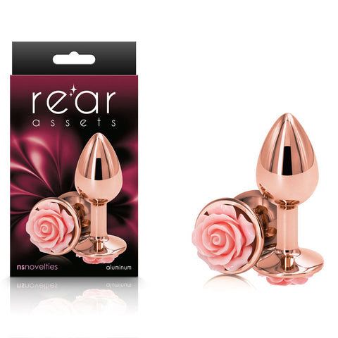 Rear Assets Rose Small Metal Butt Plug with Pink Rose Base 7.6 cm Rose Gold Butt Plugs
