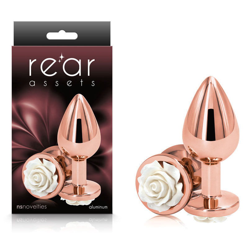 Rear Assets Rose Medium (White) – 8.9 cm Metal Butt Plug > Anal Range > Jewel Butt Plugs