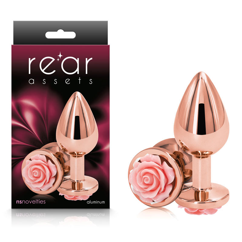 Rear Assets Rose Base Metal Butt Plug Rose Gold Pink Medium > Anal Range > Jewel Butt Plugs