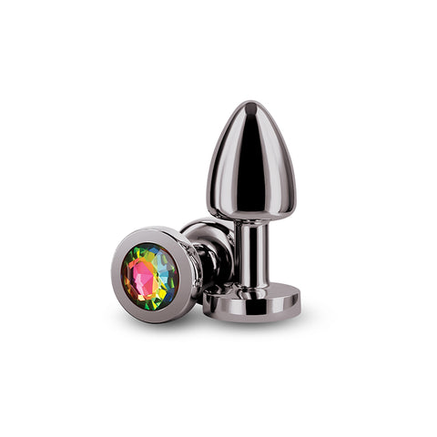 Rear Assets Petite Anal Toy with Gunmetal Finish and Rainbow Gem > Anal Range > Jewel Butt Plugs