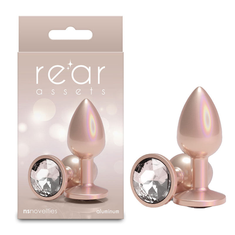 Rear Assets Iridescent Metal Butt Plug – Lightweight Anal Plug with Round Gem Base (Small, Medium) > Anal Range > Butt Plugs