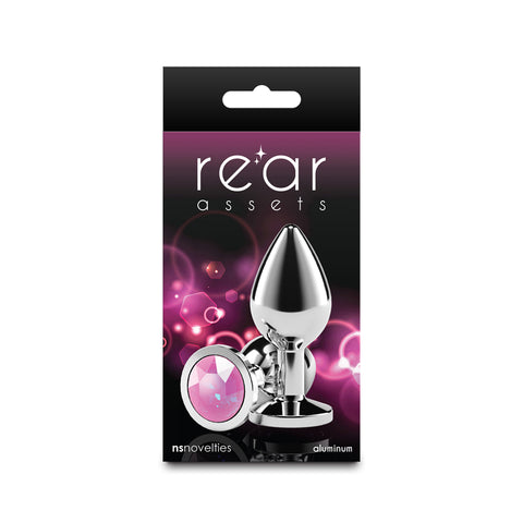 Rear Assets Medium Metal Butt Plug with Pink Gem Base > Anal Range > Jewel Butt Plugs