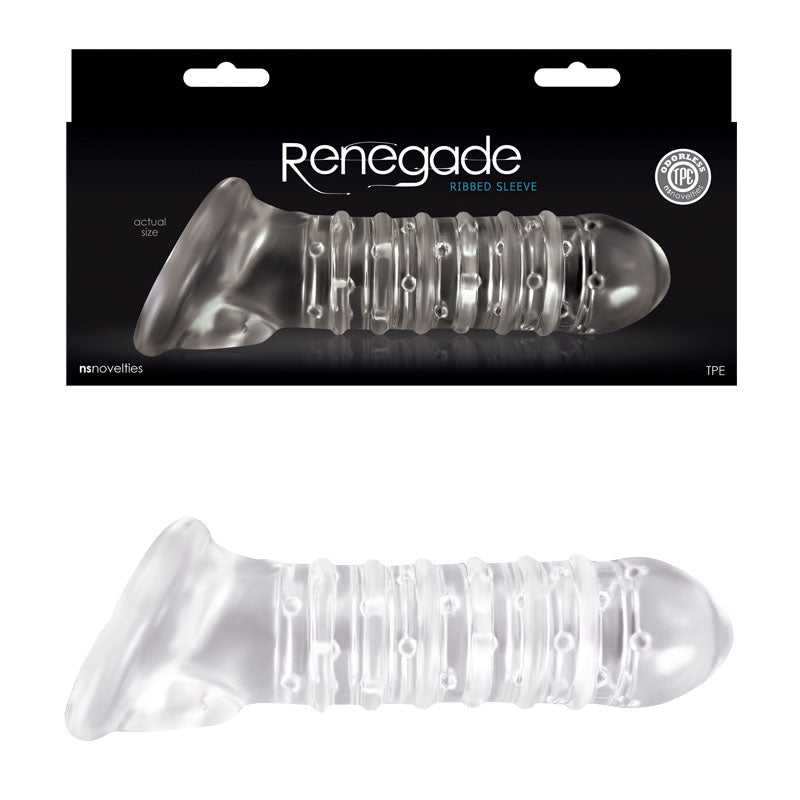Renegade Ribbed Penis Extension Sleeve for Enhanced Pleasure Clear SLEEVES