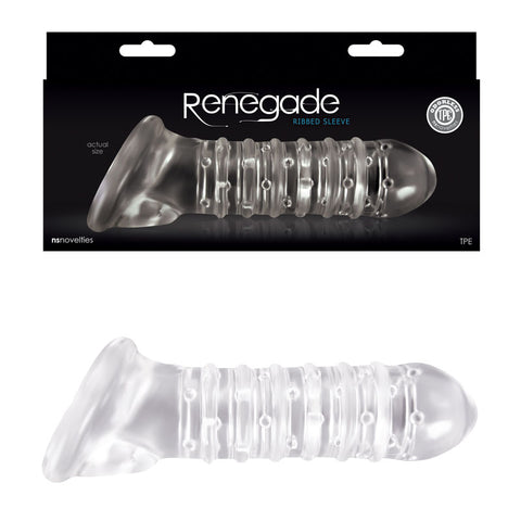 Renegade Ribbed Penis Extension Sleeve for Enhanced Pleasure Clear SLEEVES