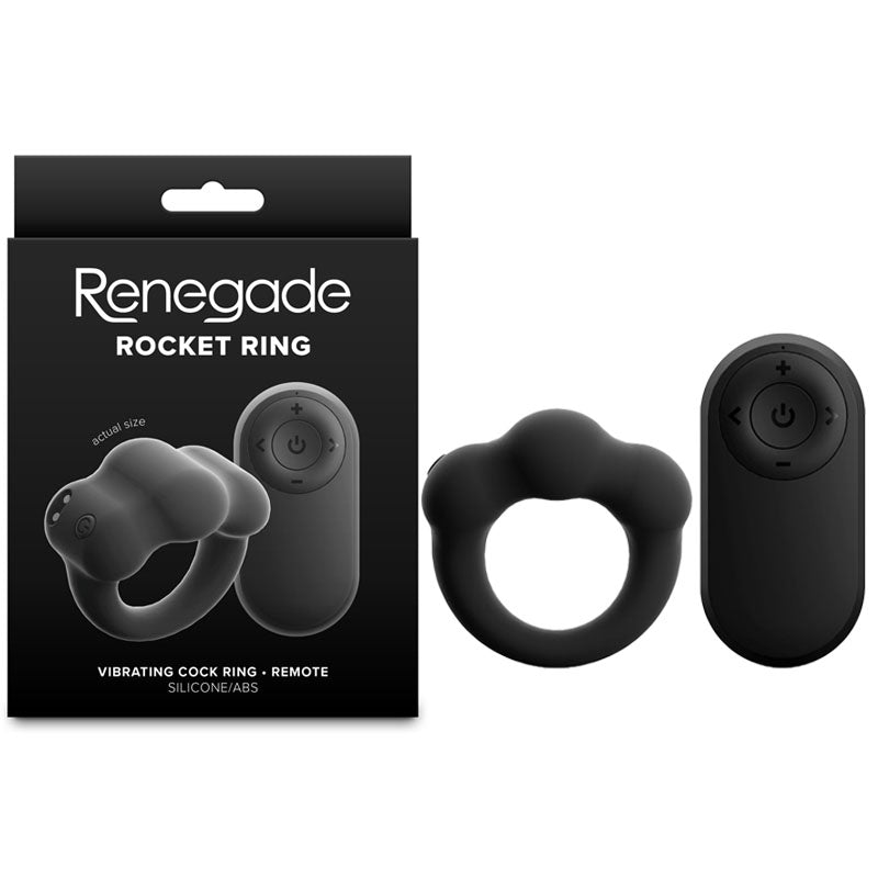 Renegade Rocket Ring – USB Rechargeable Waterproof Vibrating Cock Ring with Wireless Remote Black COCK RINGS