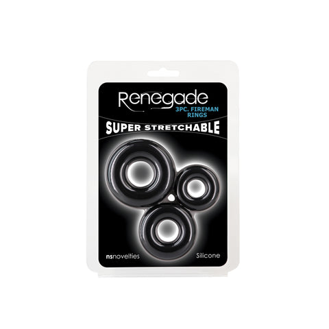 Renegade 3pc Fireman Rings - Assorted Sizes Silicone Set COCK RING Set