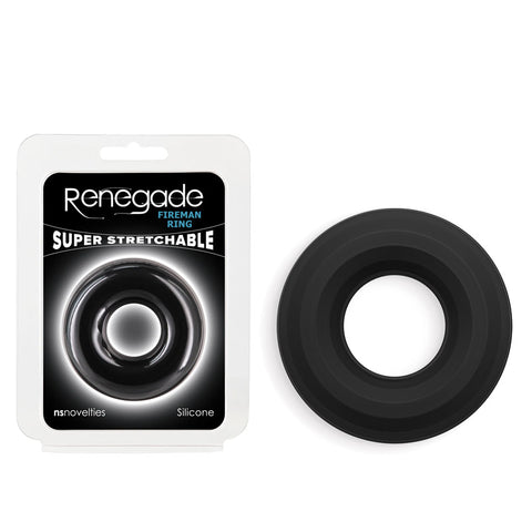 Renegade Fireman Ring - Large - Silicone Comfort Fit - Super Stretch Black COCK RINGS