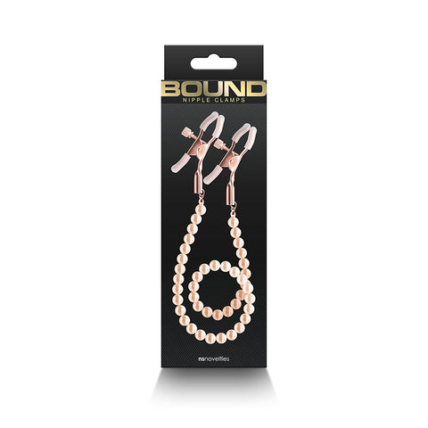 Bound Adjustable Nipple Clamps with Gold Pearl Chain – Silicone Tip Nipple Clamps > Sex Toys > Nipple Clips