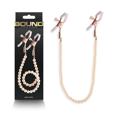 Bound Adjustable Nipple Clamps with Gold Pearl Chain – Silicone Tip Nipple Clamps Rose Gold > Sex Toys > Nipple Clips