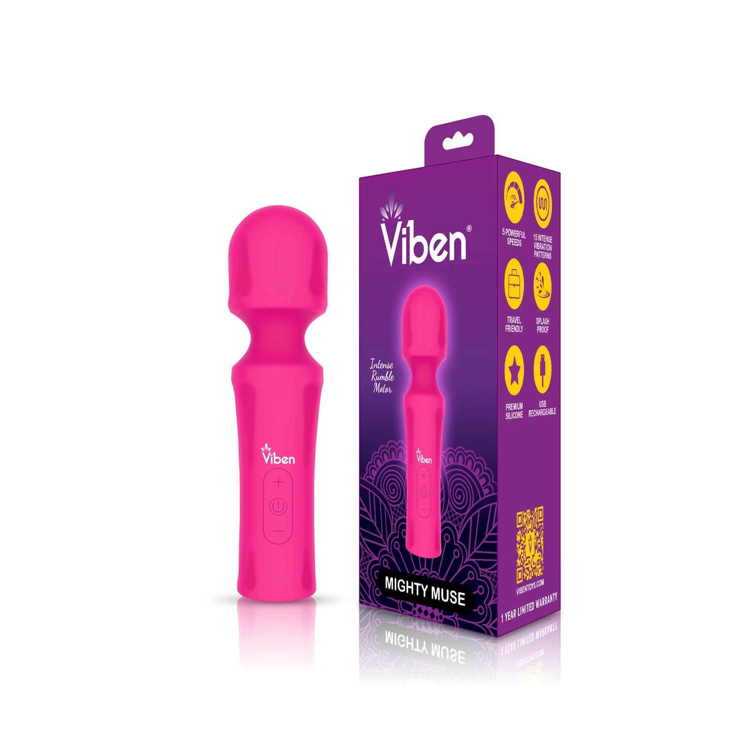 Viben Mighty Muse Massager (Hot Pink) – Ergonomic Massager > Sex Toys > Mini Massagers