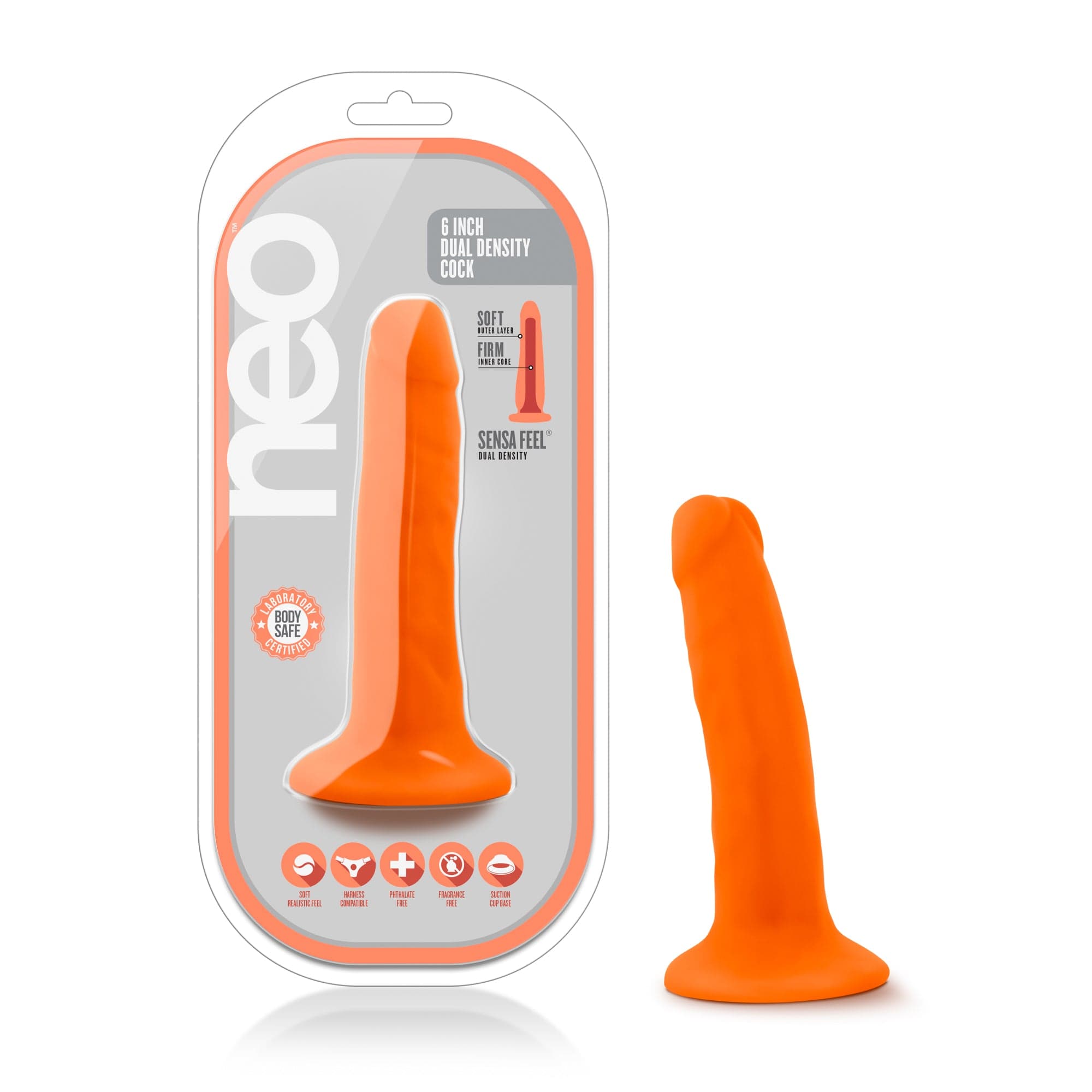 Neo Dual Density Cock 6 Inch Neon Orange Vibrator > Dildos > Realistic Dildos Main image