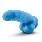 Neo Elite 7 Inch Silicone Dildo with Balls Neon Blue, angled view
