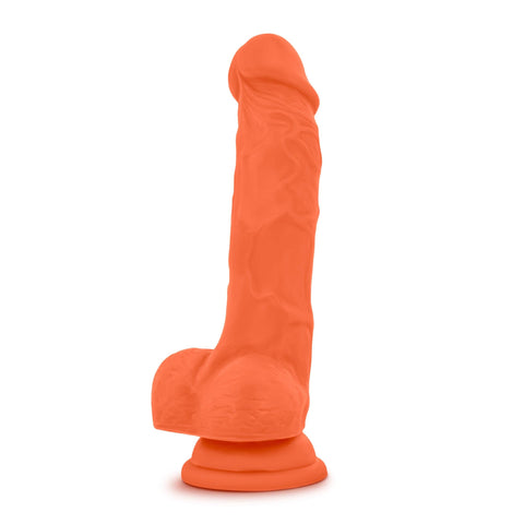 Neo Elite 7.5 Inch Silicone Dual Density Cock with Balls Neon Orange DONGS