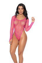 Essential Fishnet Long Sleeve Bodysuit – Sexy Lingerie, One Size and Curvy Pink One Size > Clothes > Bodies and Playsuits