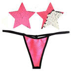 Neon Pink and Silver Blacklight Sequin Pastie and Panty Set > Clothes > Lingerie Sets