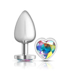 Cheeky Charms Silver Metal Butt Plug with Heart Clear Jewel Large Clear Large > Anal Range > Jewel Butt Plugs