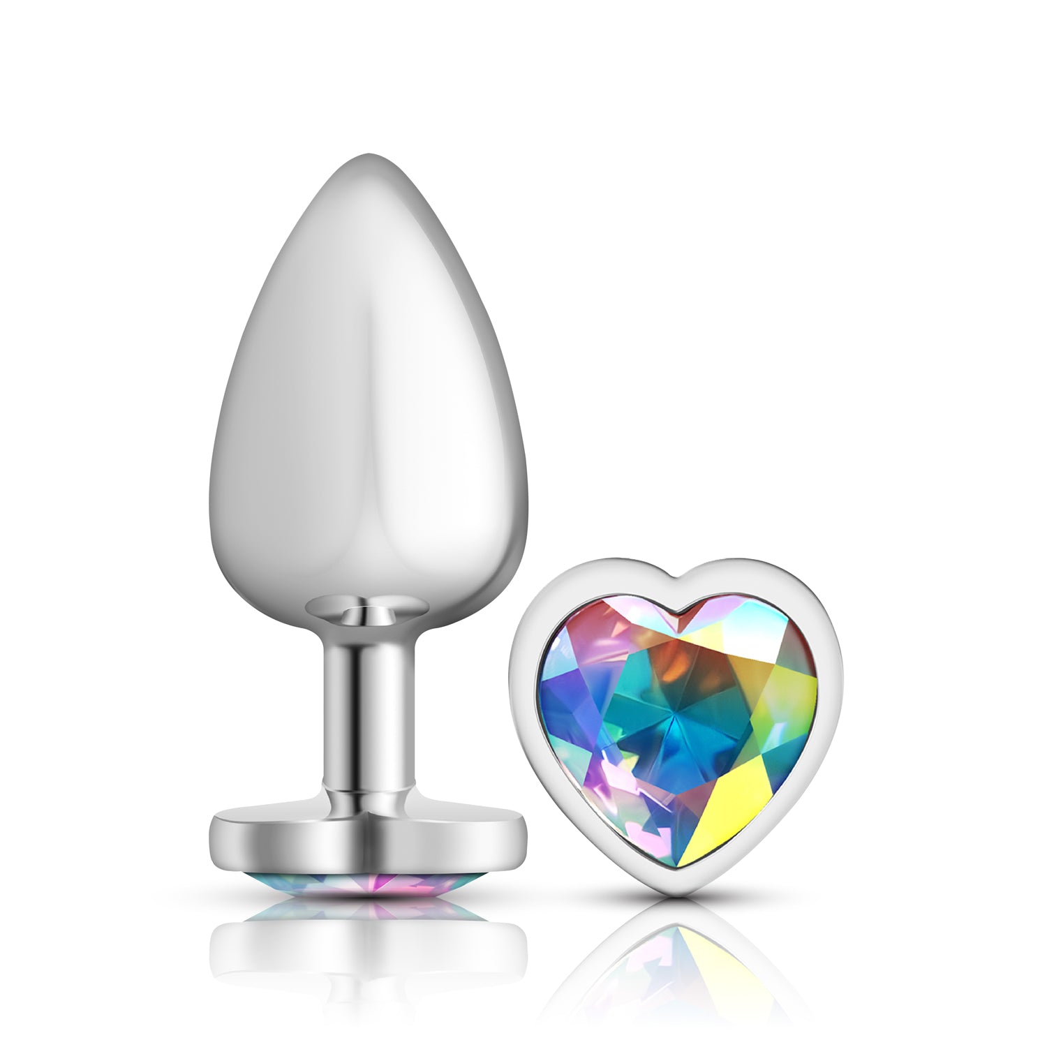 Cheeky Charms Silver Metal Butt Plug with Heart Clear Jewel Large Clear Large > Anal Range > Jewel Butt Plugs