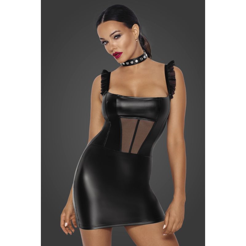 Noir Power Wetlook Short Dress with Front Tulle Inserts Secondary image