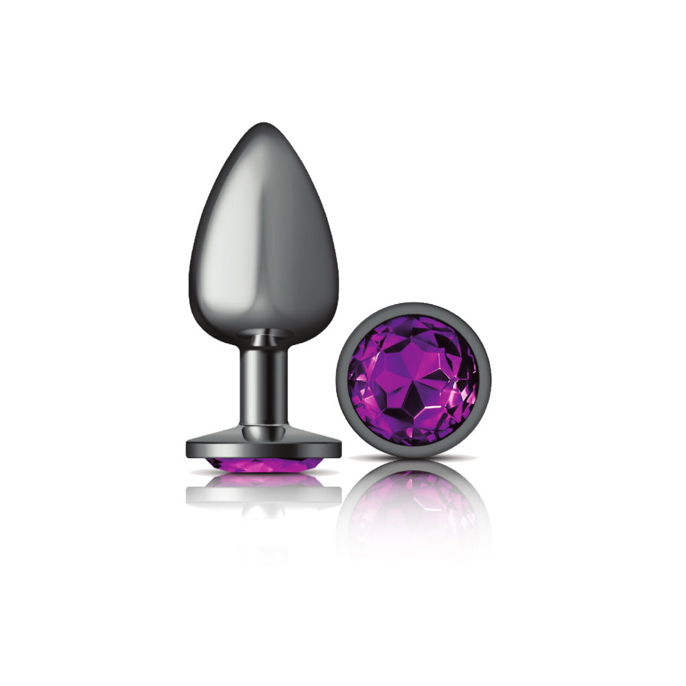 Cheeky Charms Gunmetal Round Butt Plug with Purple Jewel Large (9.12cm) > Anal Range > Jewel Butt Plugs