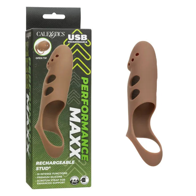 Performance Maxx Rechargeable Stud – Silicone Waterproof Vibrator with 10 Functions - Brown > Cock Ring > Vibrating