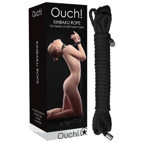 Ouch Kinbaku Rope - 10 Metre Length - Soft Nylon Rope Black Rope