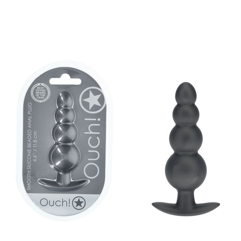 Ouch Beaded Anal Plug Gun Metal Grey 11.7 cm Silicone Butt Plug Grey Butt Plugs
