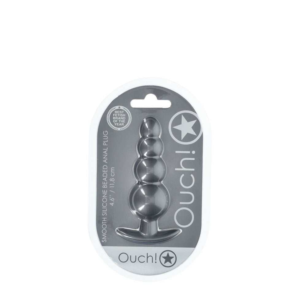 Ouch Beaded Anal Plug Gun Metal Grey 11.7 cm Silicone Butt Plug Butt Plugs