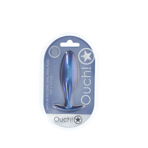 OUCH! Oval Anal Plug - Metallic Blue - Metallic Blue 11.7 cm Butt Plug Butt Plugs