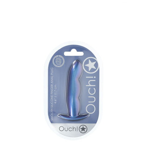 OUCH! Finger Anal Plug 11.7 cm Metallic Blue Silicone Butt Plug Butt Plugs